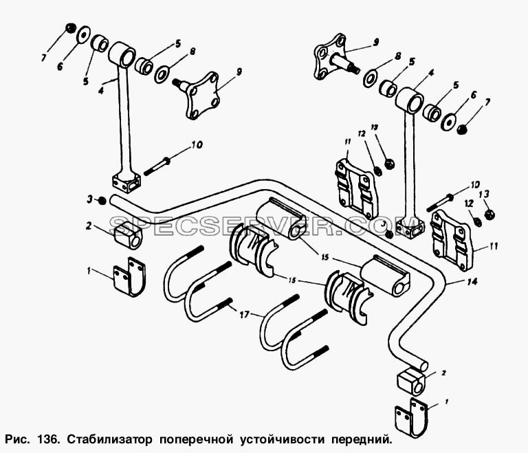 Стабилизатор поперечной устойчивости передний для КамАЗ-55102 (список запасных частей)