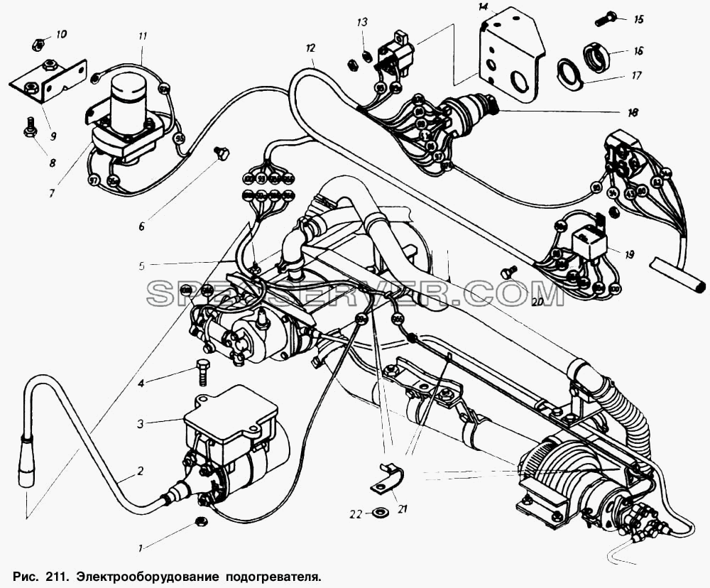 Электрооборудование подогревателя для КамАЗ-5511 (список запасных частей)