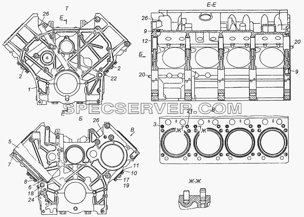 740.50-1002010 Блок цилиндров в сборе для КамАЗ-63501 8х8 (список запасных частей)