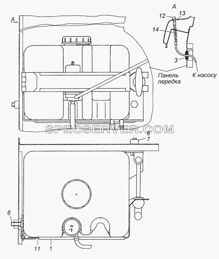 53205-5208004 Установка омывателя для КамАЗ-6350 (8х8) (список запасных частей)