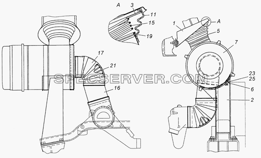 6350-1109001-10 Установка воздушного фильтра для КамАЗ-6350 (8х8) (список запасных частей)