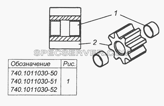 740.1011030-50 Шестерня ведомая масляного насоса в сборе для КамАЗ-6450 8х8 (список запасных частей)