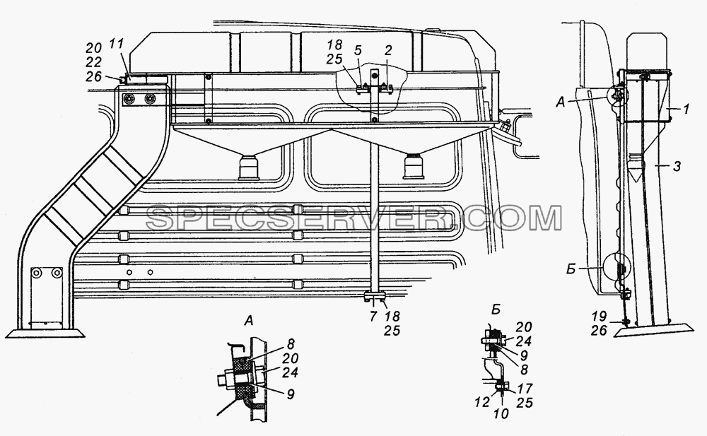 5350-1109003-10 Установка воздухоочистителя мультициклонного для КамАЗ-6450 8х8 (список запасных частей)