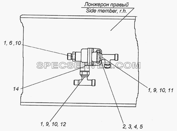 Установка клапана двухмагистрального для КамАЗ-6460 (список запасных частей)