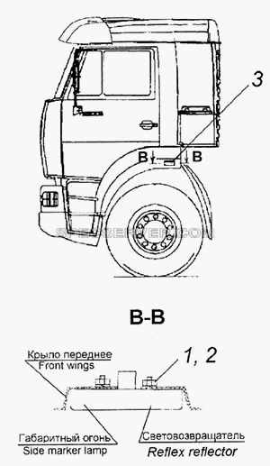 Установка габаритных боковых фонарей для КамАЗ-6460 (список запасных частей)