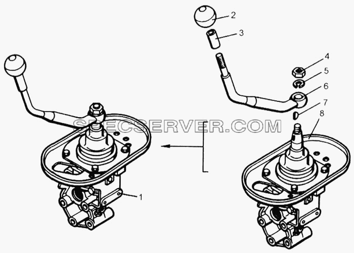 Опора с рычагом переключения передач для КамАЗ-65115 (список запасных частей)