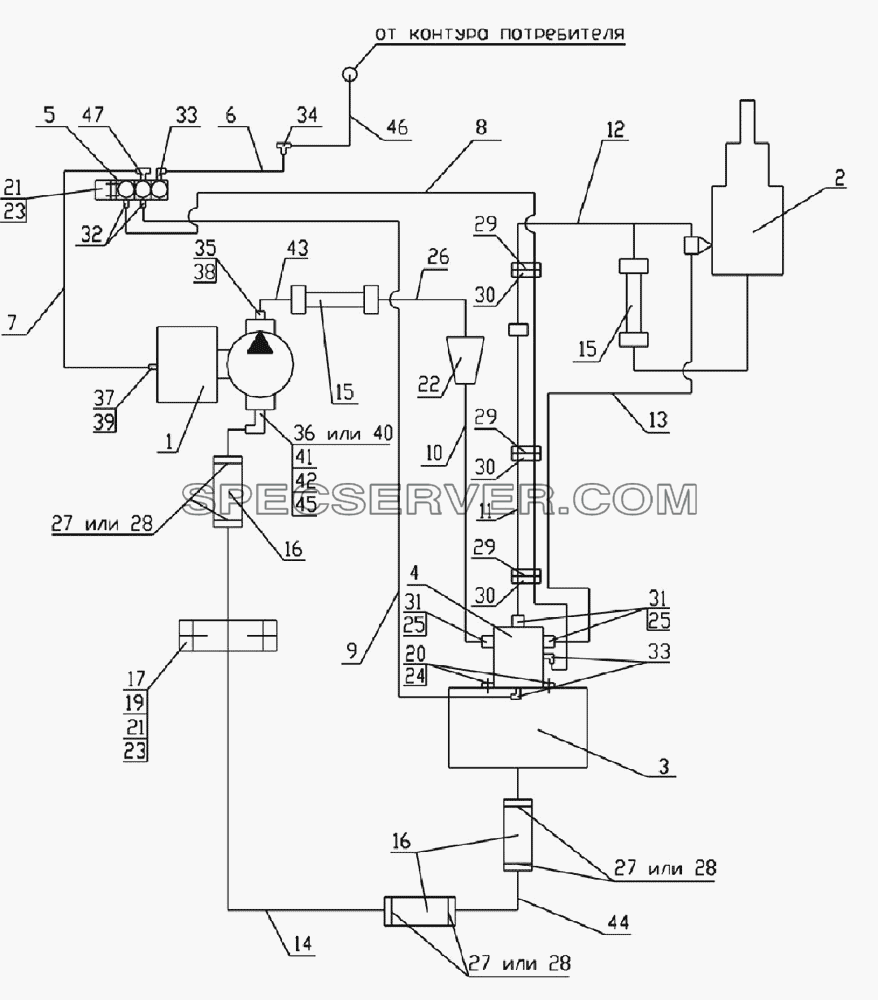 Гидросхема - 2 для КамАЗ-65201 (список запасных частей)