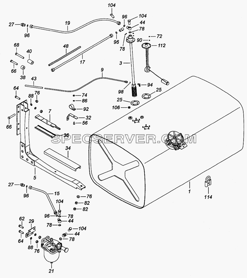 6520-1101010-35 Установка топливных баков, ФГОТ и топливопроводов для КамАЗ-6520 (Euro-2, 3) (список запасных частей)