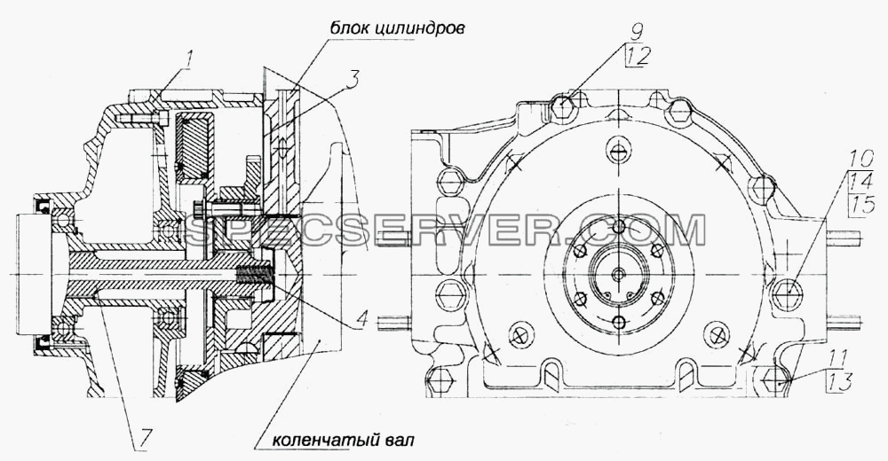 Установка привода отбора мощности переднего для КамАЗ-6520 (список запасных частей)