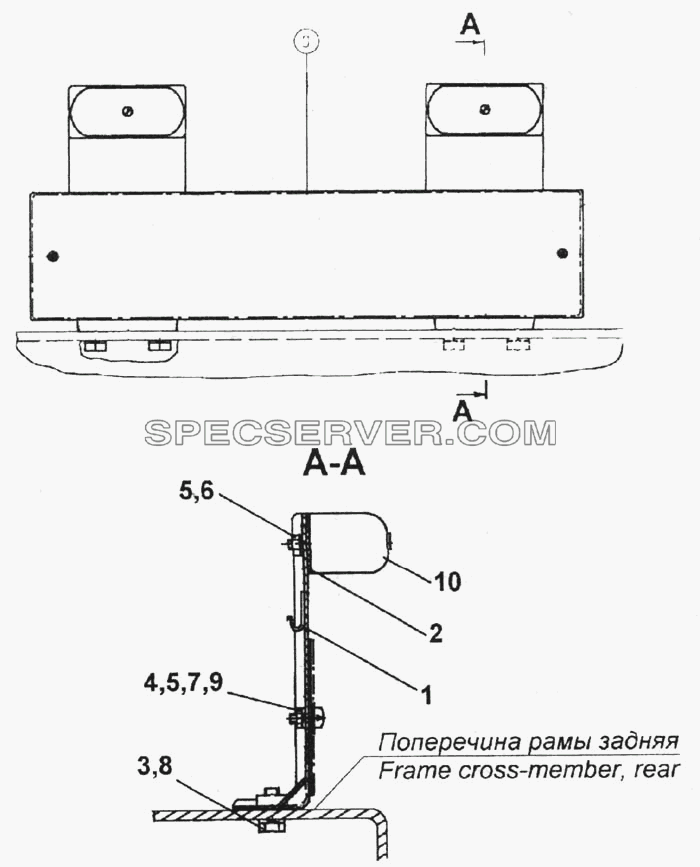 Установка фонарей освещения номерного знака для КамАЗ-6520 (список запасных частей)