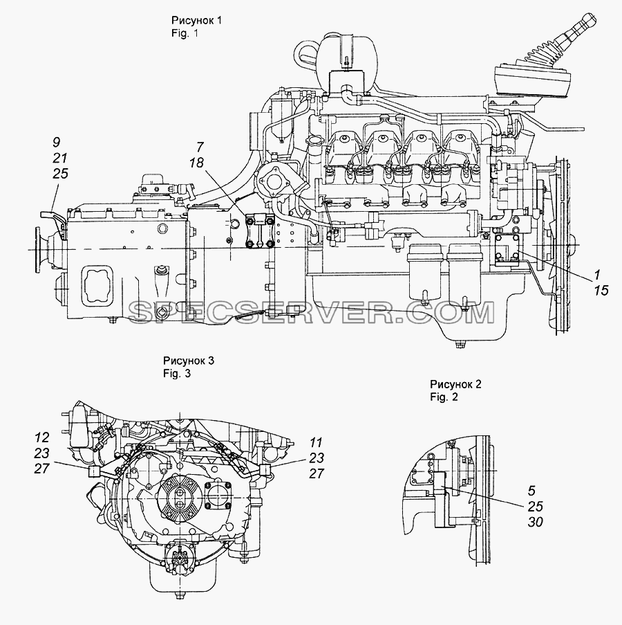 65115-1001000 Установка кронштейнов силового агрегата для КамАЗ-6522 (Euro-2, 3) (список запасных частей)