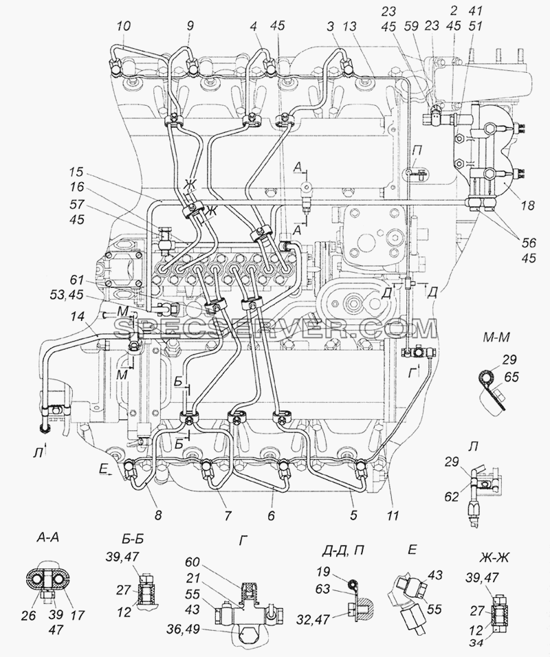 740.51-1104000-90 Установка топливопроводов для КамАЗ-6522 (Euro-2, 3) (список запасных частей)