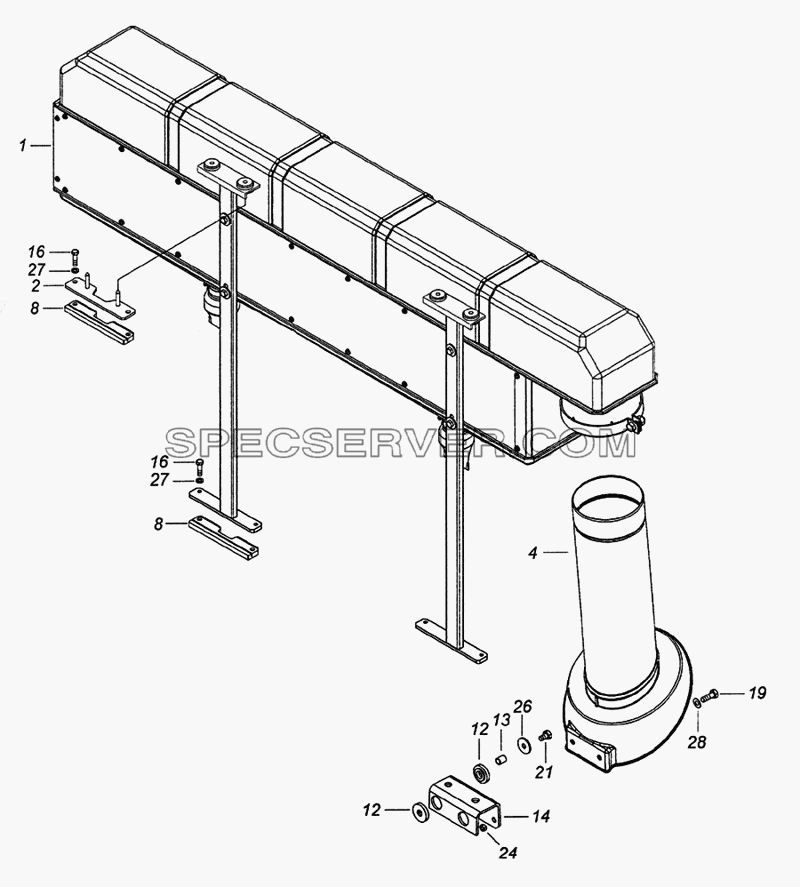 6520-1109003-10 Установка воздухоочистителя мультициклонного для КамАЗ-6522 (Euro-2, 3) (список запасных частей)