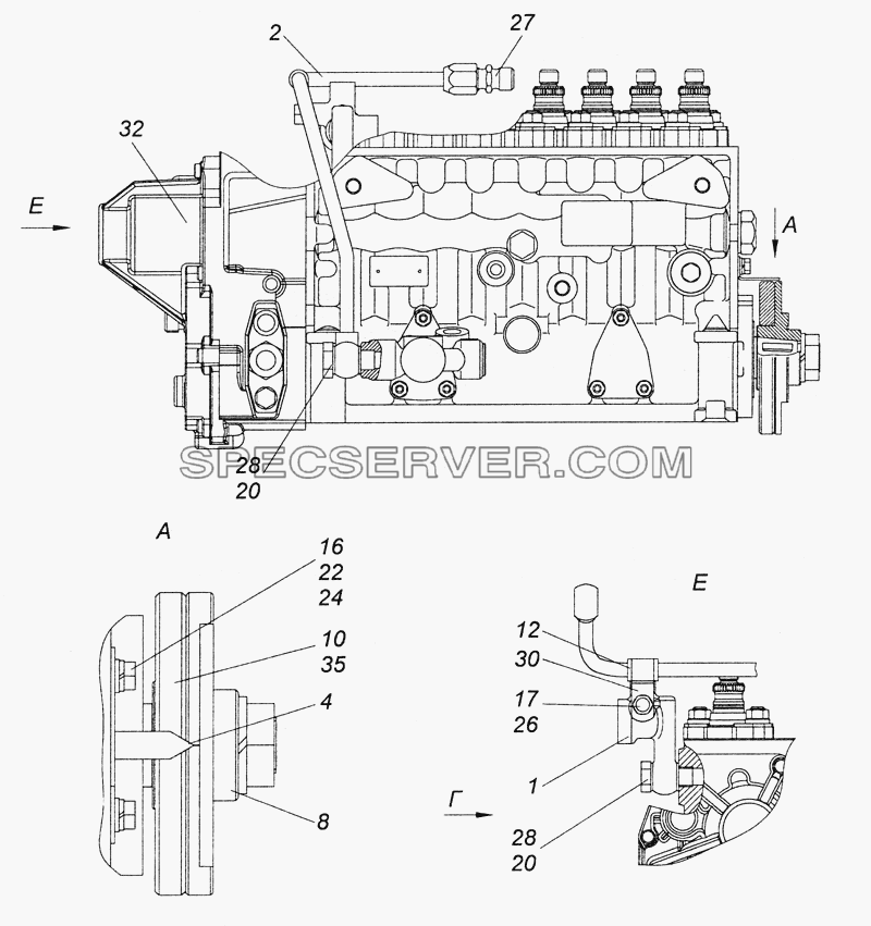740.63-1111005-90 ТНВД с фланцем и полумуфтой ведомой для КамАЗ-6522 (Euro-2, 3) (список запасных частей)