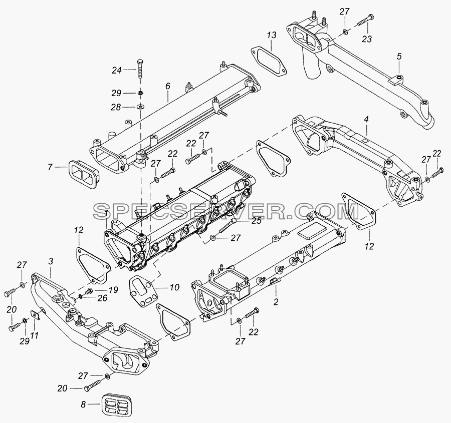 740.51-1115000 Установка системы впуска для КамАЗ-6522 (Euro-2, 3) (список запасных частей)