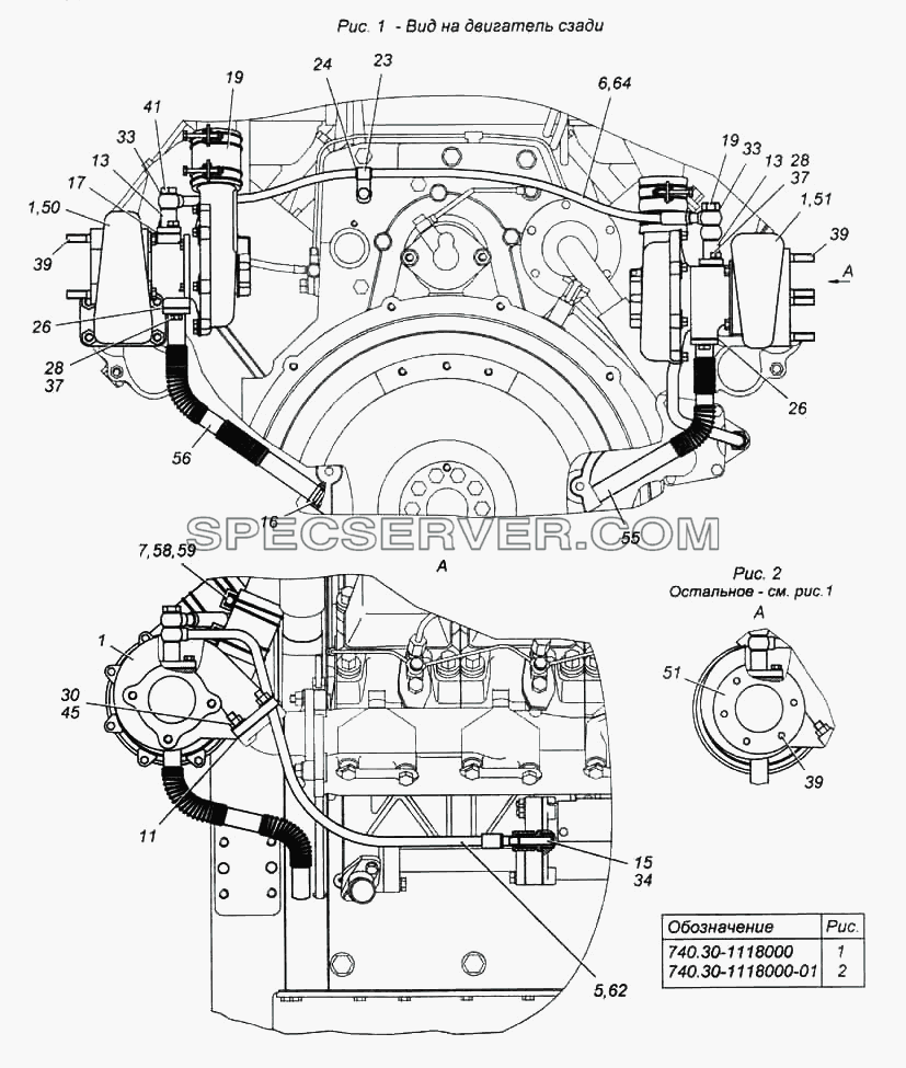 Установка турбокомпрессора для КамАЗ-6522 (список запасных частей)