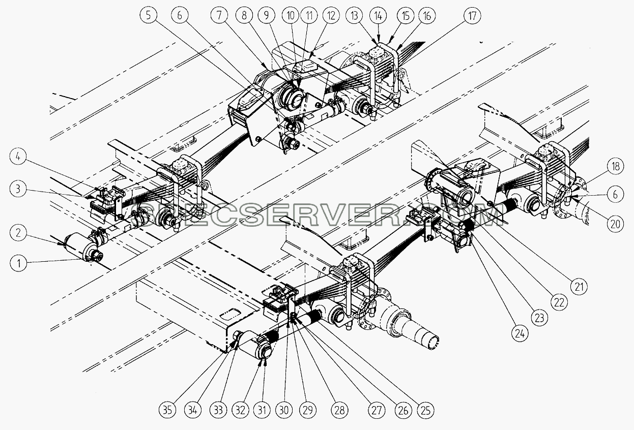 Подвеска рессорная балансирная для СЗАПА-9327 (2005) (список запасных частей)
