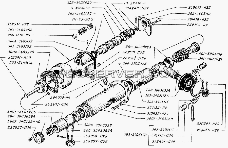 Распределитель с шаровым шарниром гидроусилителя для КрАЗ-250 (список запасных частей)