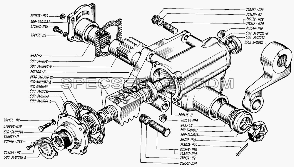 Механизм рулевой для КрАЗ-255 (список запасных частей)
