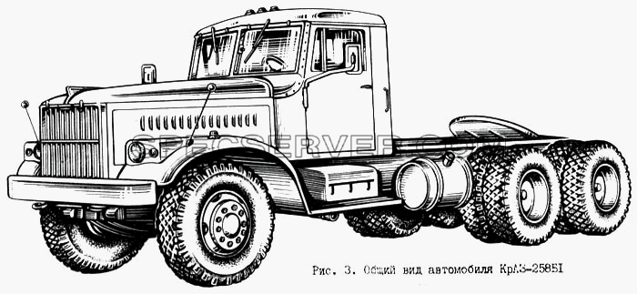 Общий вид автомобиля КрАЗ-258Б1 для КрАЗ-256 (список запасных частей)