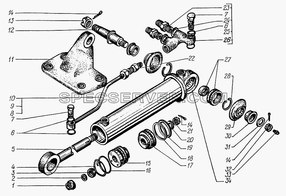 Цилиндр силовой для КрАЗ-6322 (шасси) (список запасных частей)