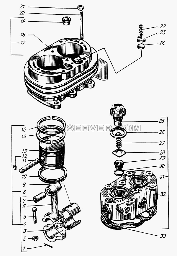 Головка и блок цилиндров компрессора для КрАЗ-6322 (шасси) (список запасных частей)