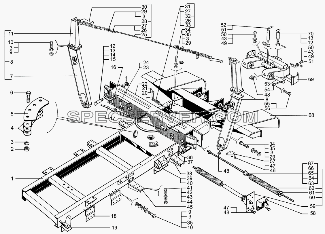 Коник, буксирная рамка и панели площадки для КрАЗ-64372, 6133М6 (список запасных частей)