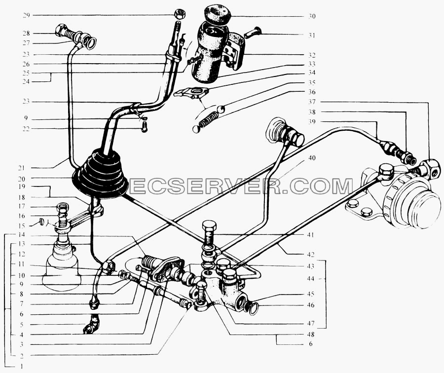 Рычаг переключения передач. Кран управления для КрАЗ-6443 (списка 2004 г) (список запасных частей)