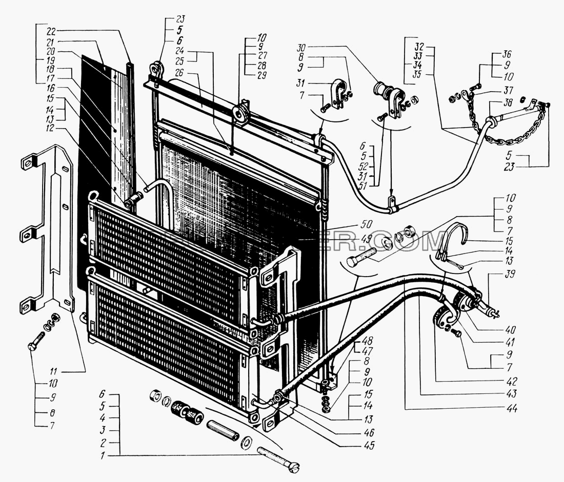 Шторка радиатора с масляными радиаторами и привод шторки для КрАЗ-6446 (список запасных частей)