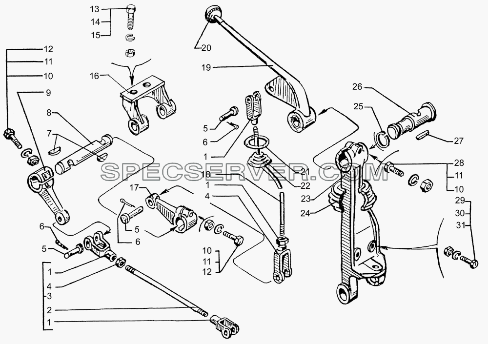 Управление промежуточной опоры с двухступенчатым редуктором для КрАЗ-65055-02 (список запасных частей)