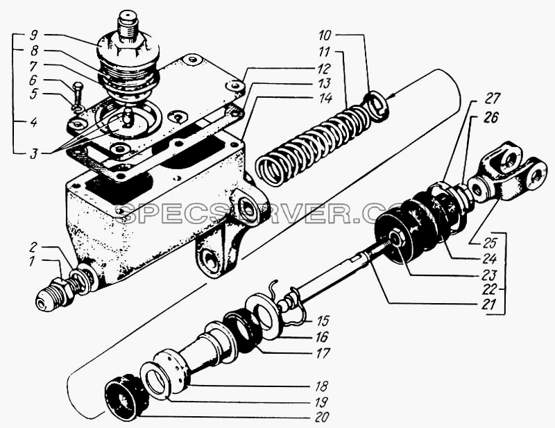 Главный цилиндр выключения сцепления для КрАЗ-65055 (список запасных частей)