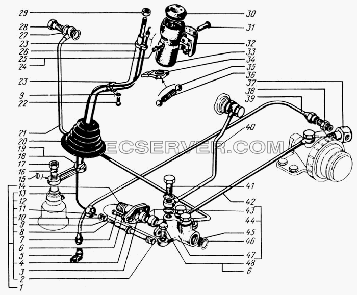 Рычаг переключения передач, кран управления для КрАЗ-65055 (список запасных частей)