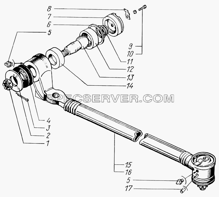 Тяга рулевая продольная - до 2000 г для КрАЗ-65055 (список запасных частей)