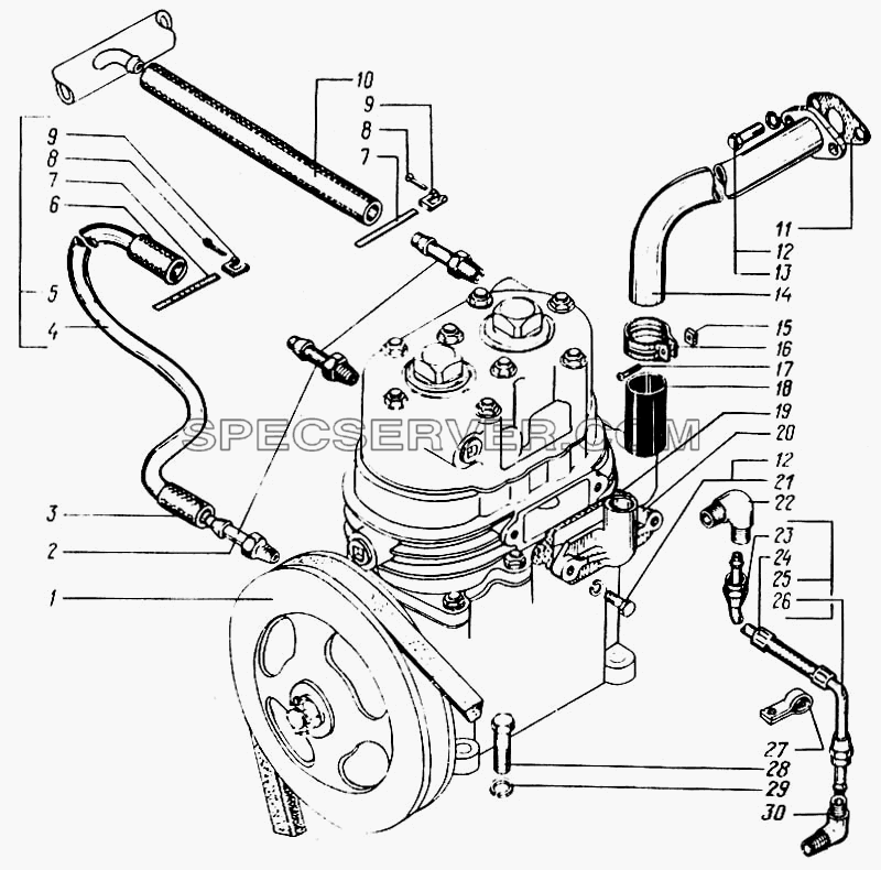 Установка и привод компрессора для КрАЗ-65055 (список запасных частей)