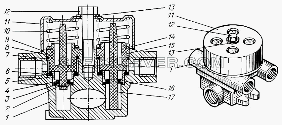 Клапан защитный четырехконтурный для КрАЗ-65055 (список запасных частей)