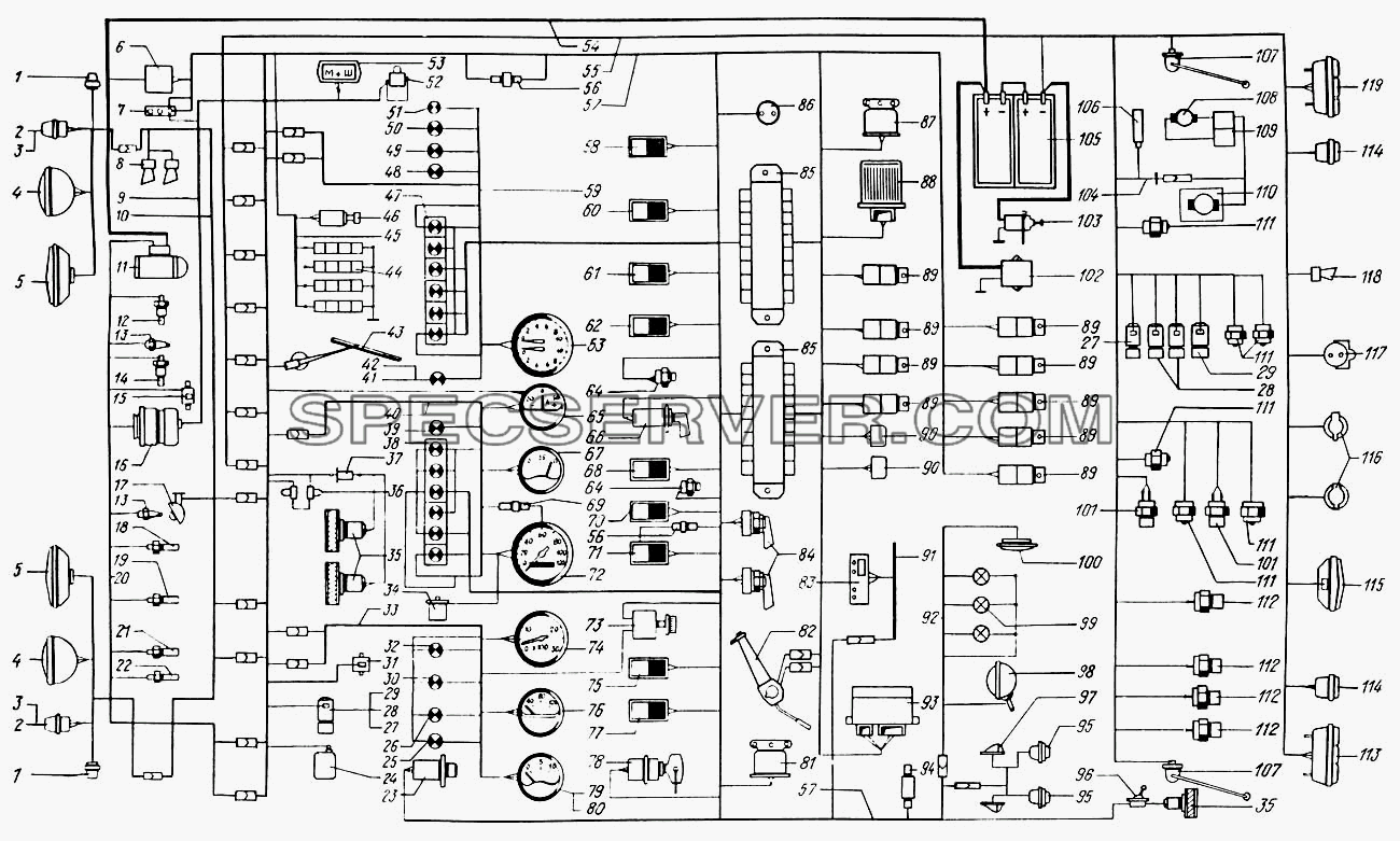 Схема электрооборудования для КрАЗ-65055 (список запасных частей)