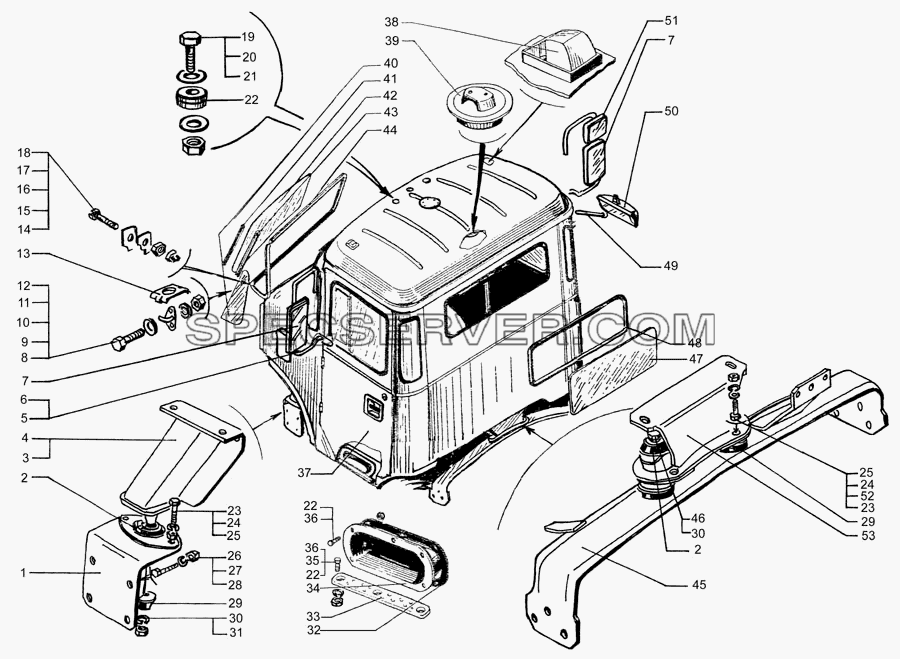Кабина в сборе и крепление кабины для КрАЗ-7133H4 (список запасных частей)