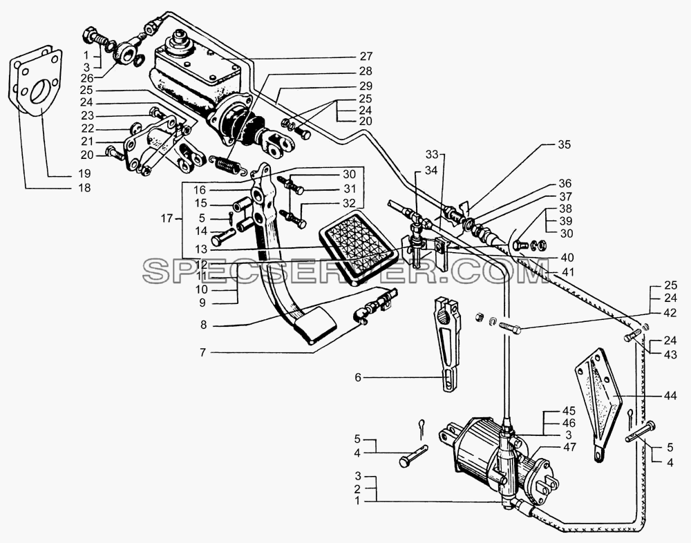 Привод управления сцеплением для КрАЗ-7133H4 (список запасных частей)