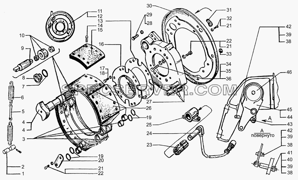 Механизм тормозной переднего колеса для КрАЗ-7133H4 (список запасных частей)