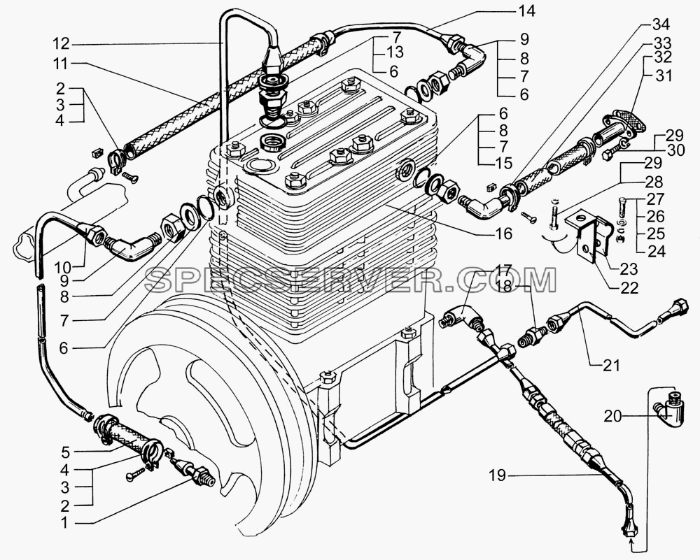 Установка компрессора для КрАЗ-7133H4 (список запасных частей)