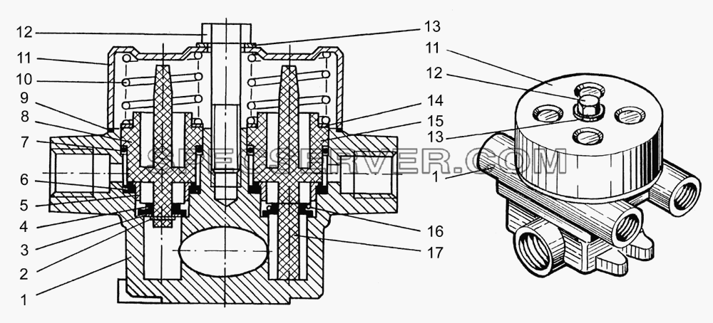 Клапан защитный четырехконтурный для КрАЗ-7133H4 (список запасных частей)
