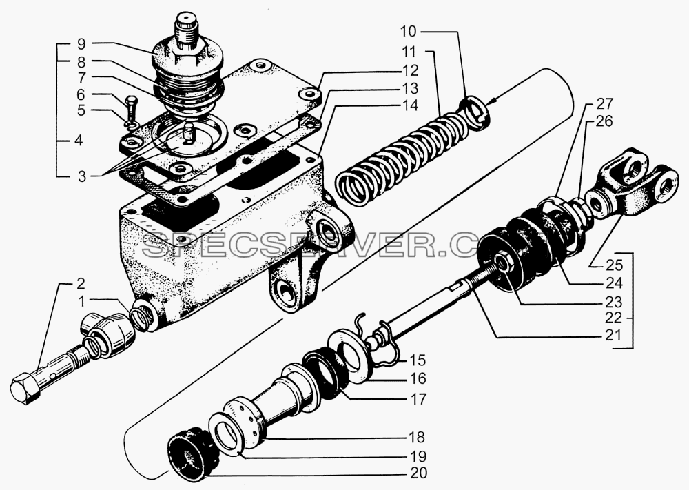 Главный цилиндр выключения сцепления для КрАЗ-7133С4 (список запасных частей)