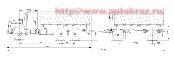 Схема габаритных размеров КРАЗ 65055-65
