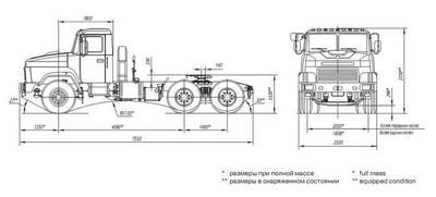 тягач седельный КрАЗ-64431 6x4 - схема габаритных размеров