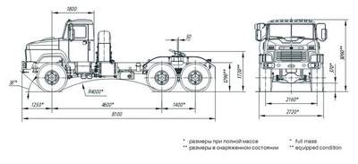 тягач седельный КрАЗ-6446 тип 1 6x6 - схема габаритных размеров