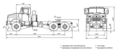 тягач седельный КрАЗ-6446 тип 3 (T17.0EX) 6x6 - схема габаритных размеров