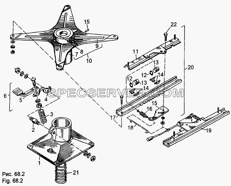 Подставка сиденья и регулировочные механизмы для МЗКТ-65158 (список запасных частей)