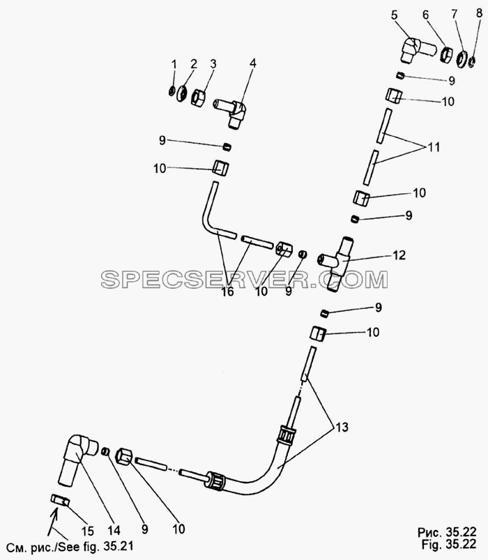 Установка трубопроводов моторного тормоза для МЗКТ-65158 (список запасных частей)