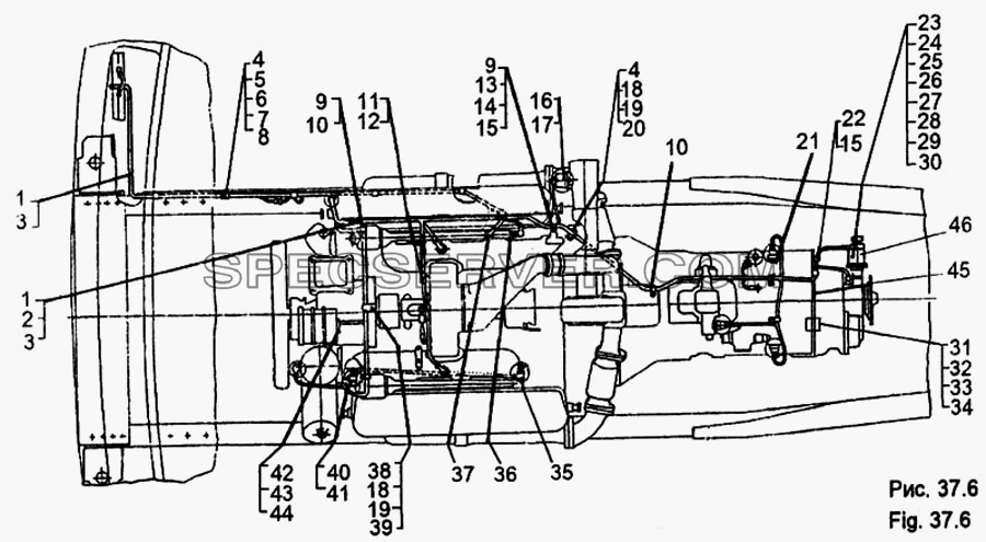 Установка электрооборудования двигателя для МЗКТ-65158 (список запасных частей)