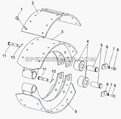 Колодка тормоза правая, левая 9919-3501090, 9919-3501091 для МЗКТ-652511 (список запасных частей)